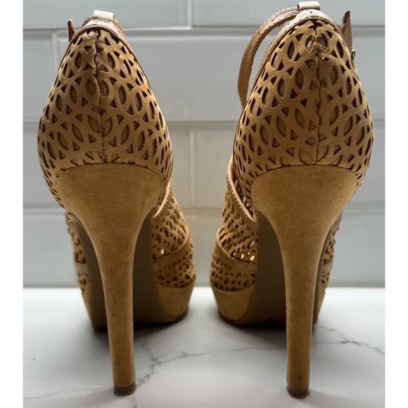 BCBGeneration Peep Toe Ankle Strap Stilettos, Toffee, Basic Calf/Nubuck, 7.5M - Picture 9 of 10